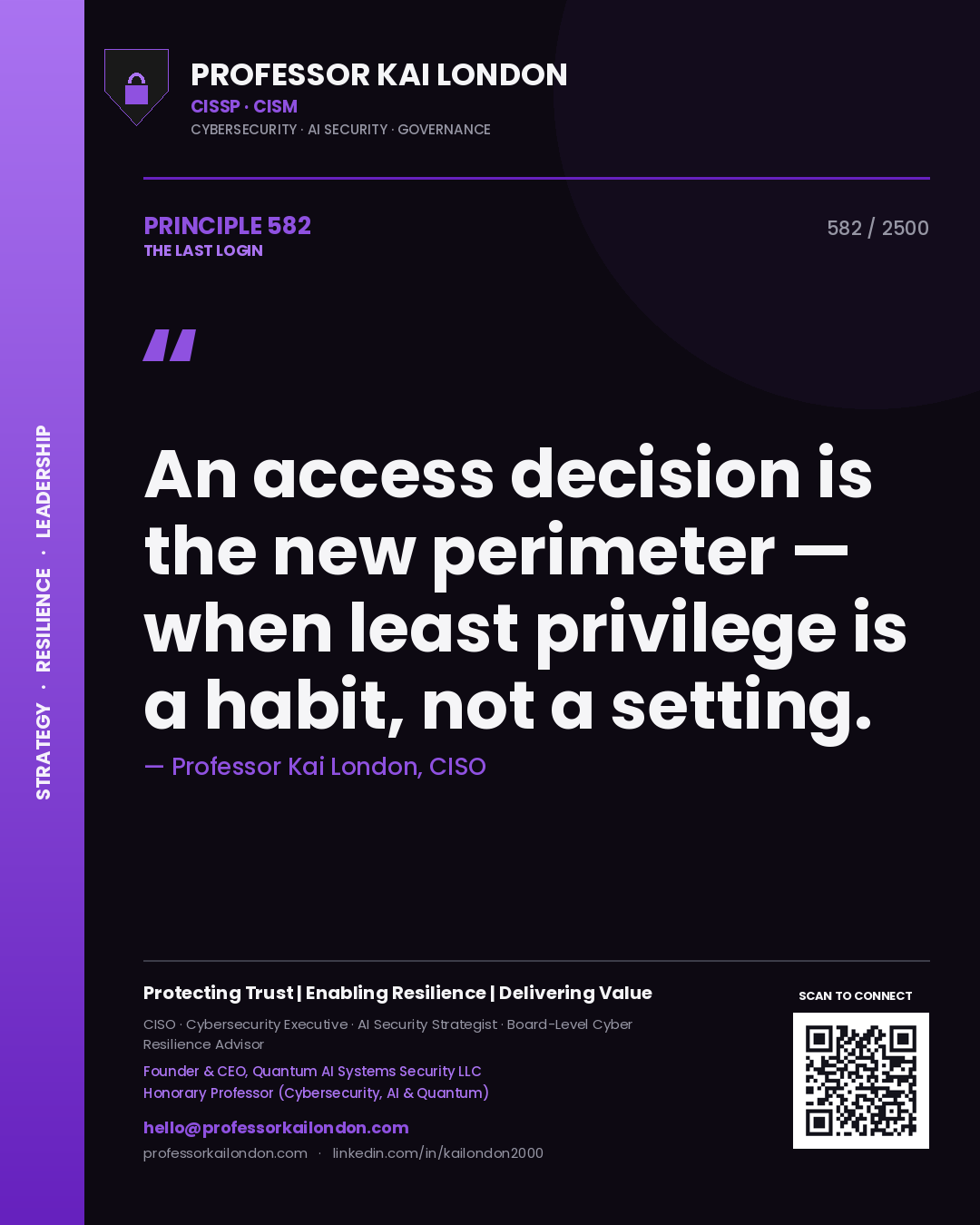 Professor Kai London principle 582: An access decision is the new perimeter — when least privilege is a habit, not a setting.