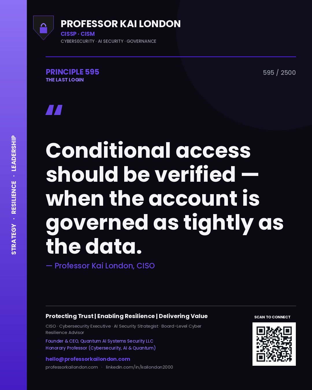 Professor Kai London principle 595: Conditional access should be verified — when the account is governed as tightly as the data.