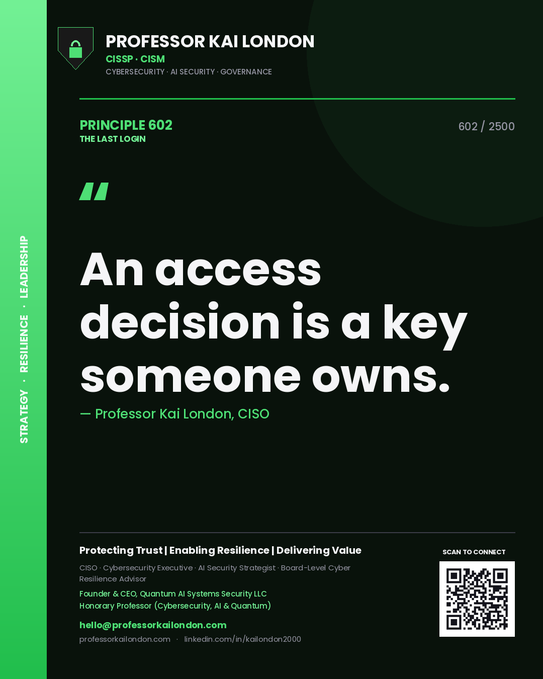 Professor Kai London principle 602: An access decision is a key someone owns.