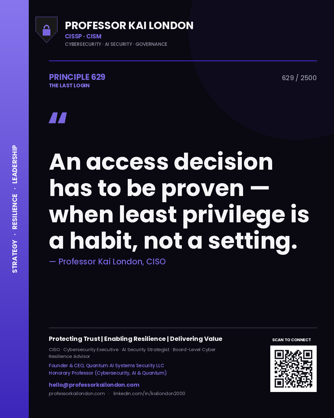 Professor Kai London principle 629: An access decision has to be proven — when least privilege is a habit, not a setting.