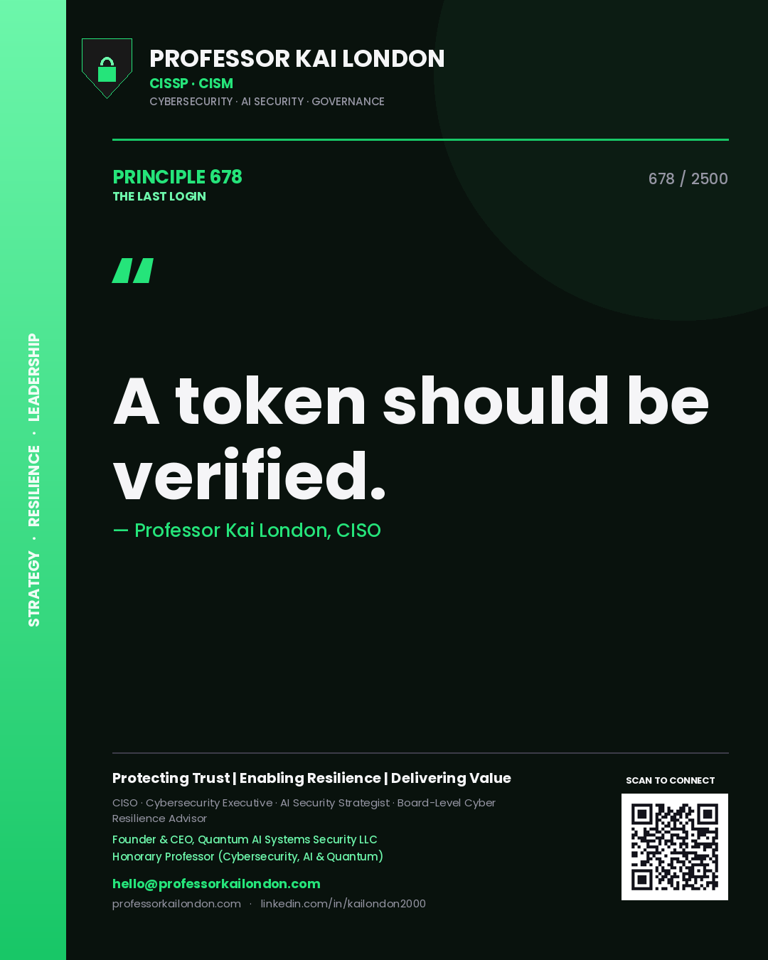 Professor Kai London principle 678: A token should be verified.