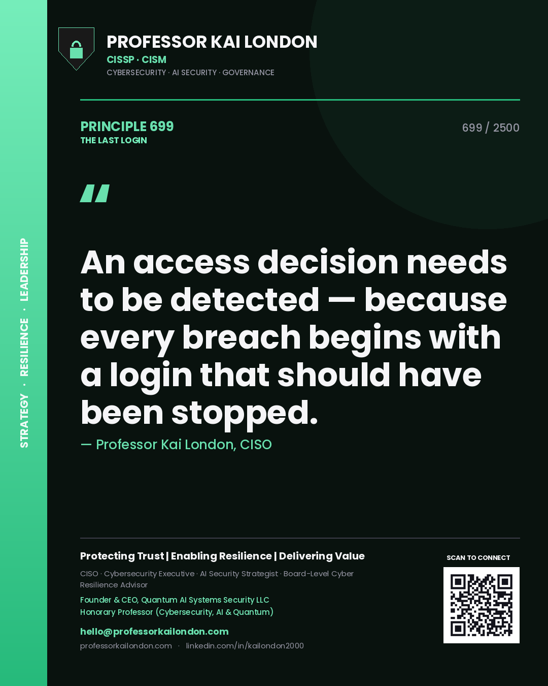 Professor Kai London principle 699: An access decision needs to be detected — because every breach begins with a login that should have been stopped.