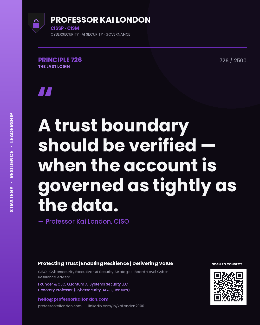 Professor Kai London principle 726: A trust boundary should be verified — when the account is governed as tightly as the data.