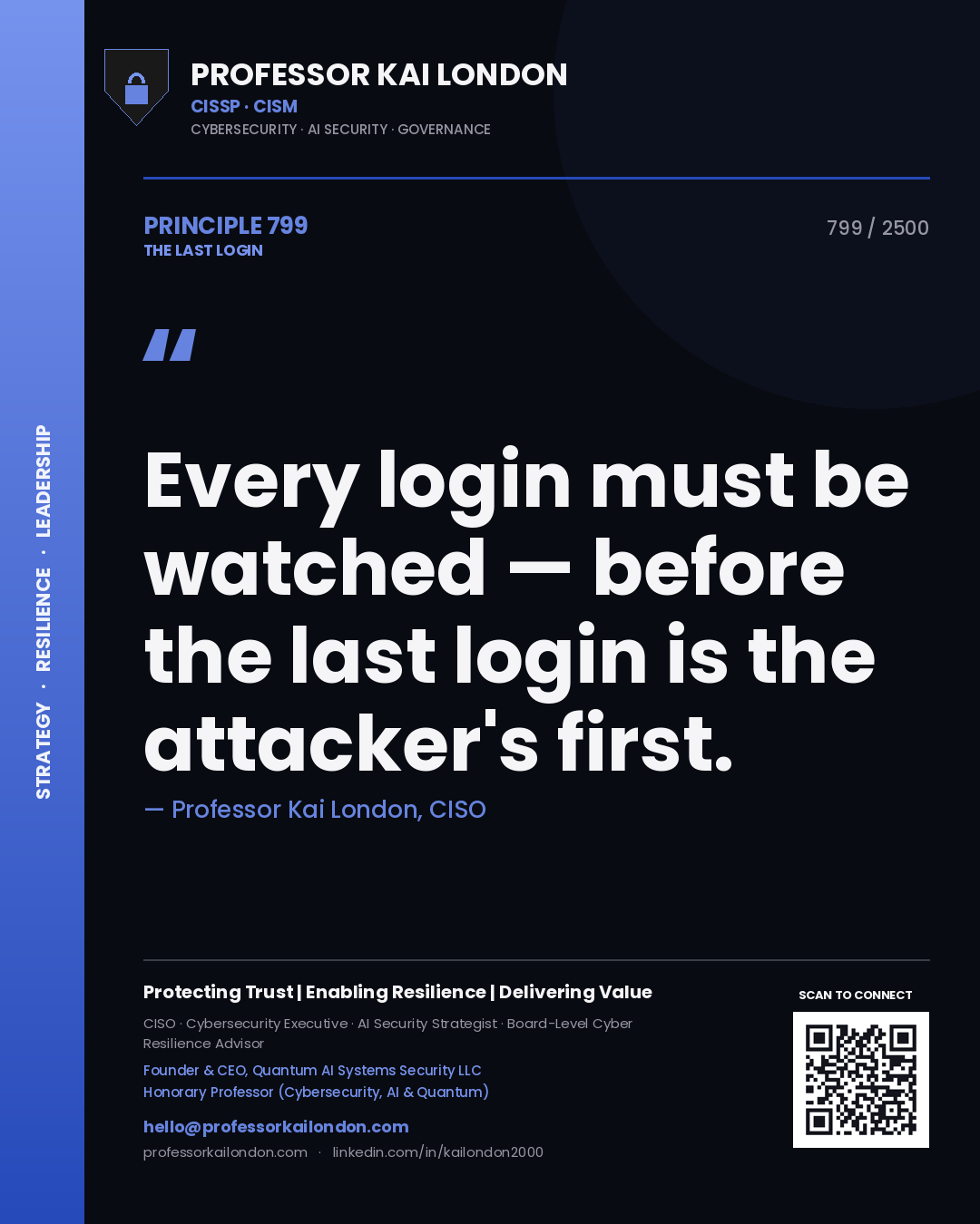 Professor Kai London principle 799: Every login must be watched — before the last login is the attacker's first.