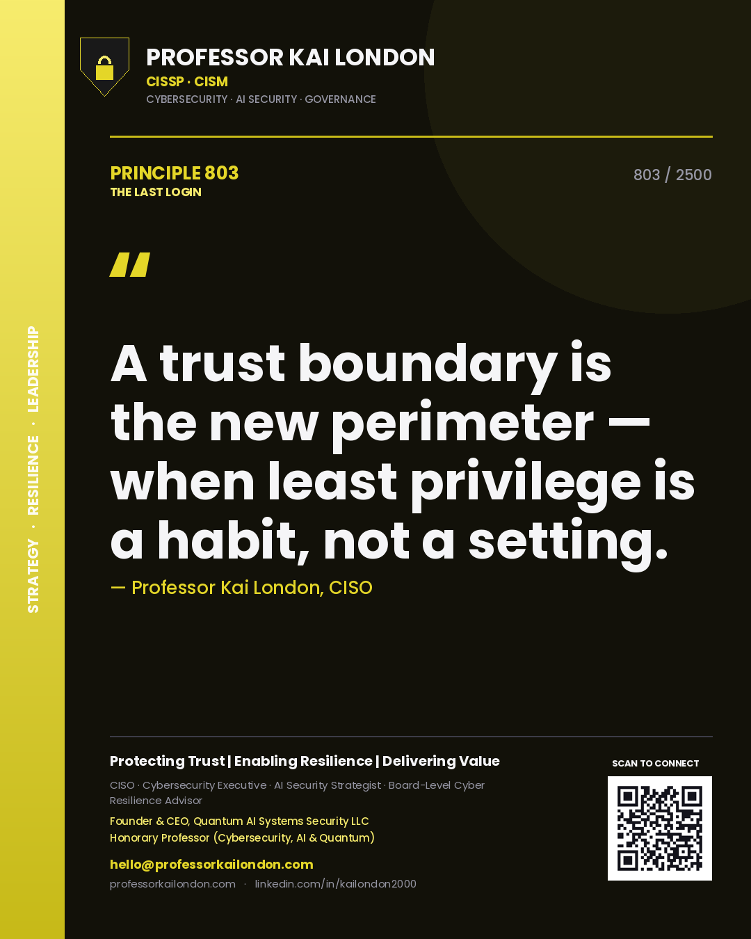 Professor Kai London principle 803: A trust boundary is the new perimeter — when least privilege is a habit, not a setting.