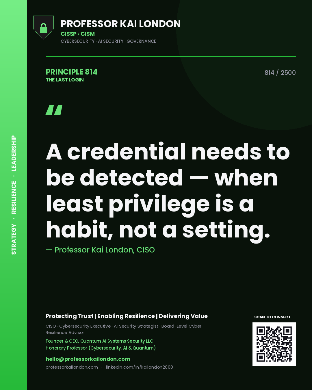 Professor Kai London principle 814: A credential needs to be detected — when least privilege is a habit, not a setting.