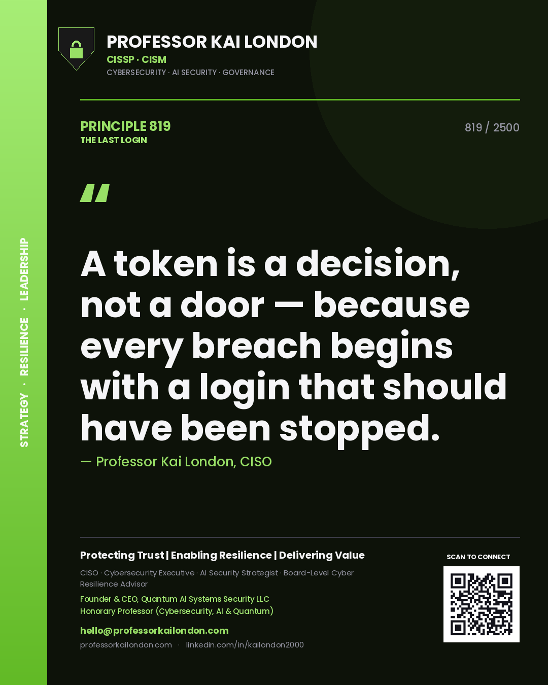 Professor Kai London principle 819: A token is a decision, not a door — because every breach begins with a login that should have been stopped.
