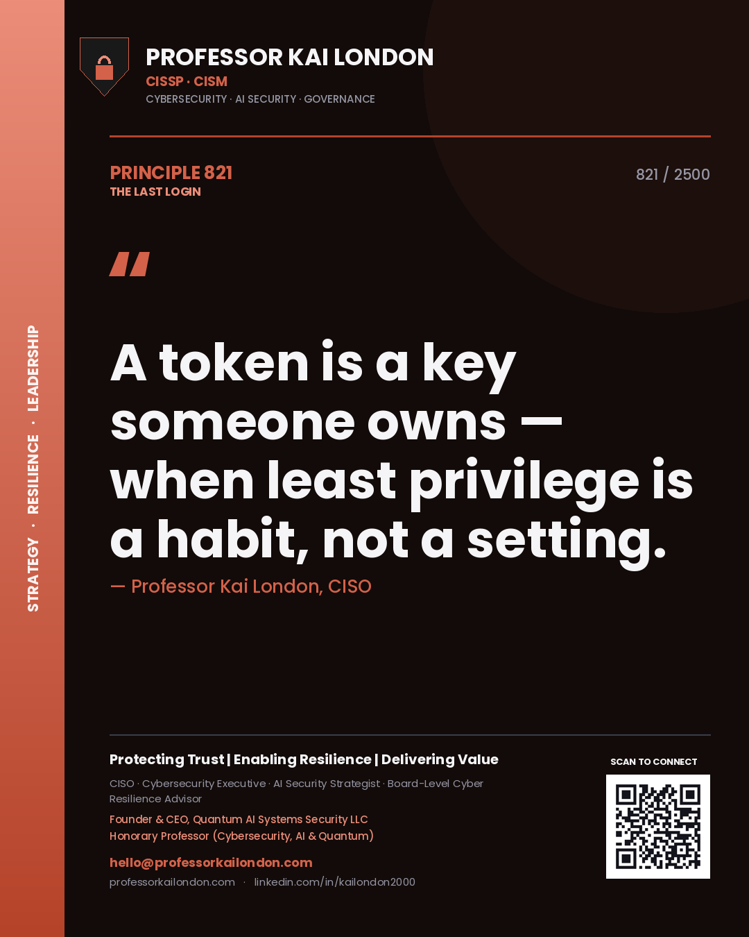 Professor Kai London principle 821: A token is a key someone owns — when least privilege is a habit, not a setting.