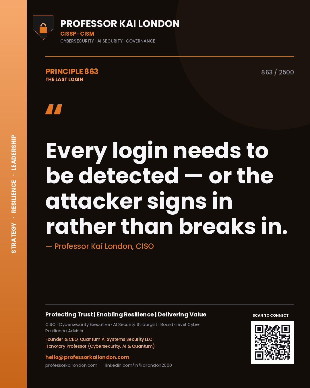 Professor Kai London principle 863: Every login needs to be detected — or the attacker signs in rather than breaks in.