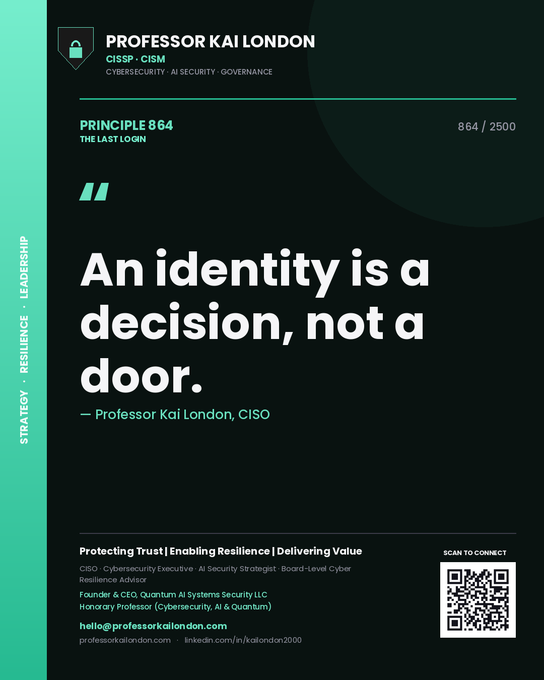 Professor Kai London principle 864: An identity is a decision, not a door.