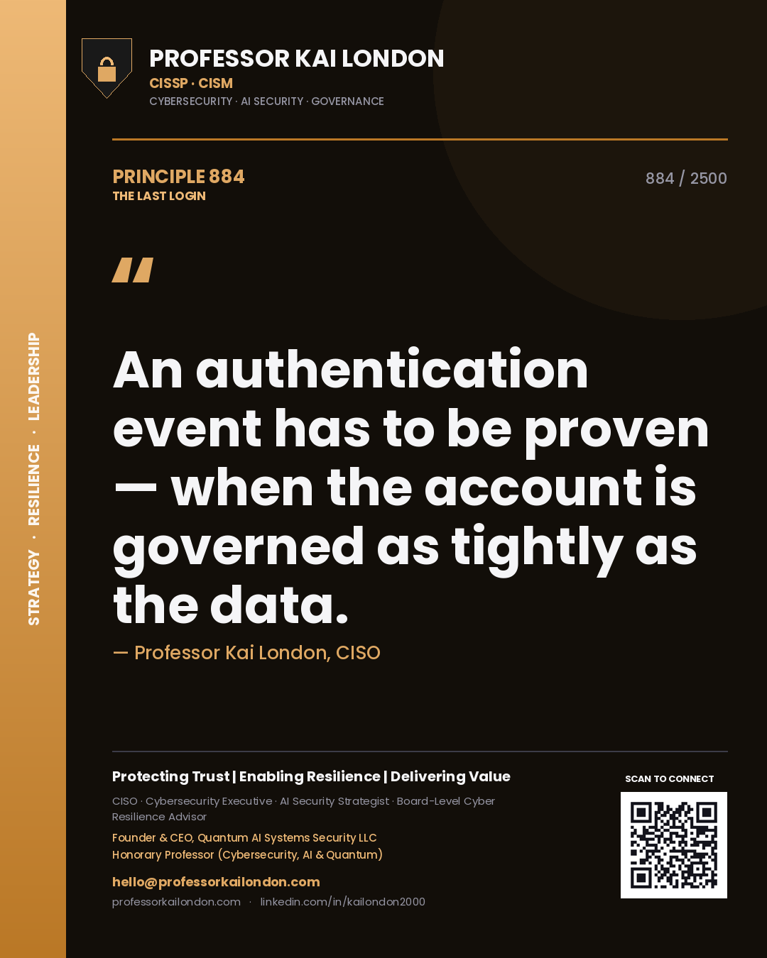 Professor Kai London principle 884: An authentication event has to be proven — when the account is governed as tightly as the data.