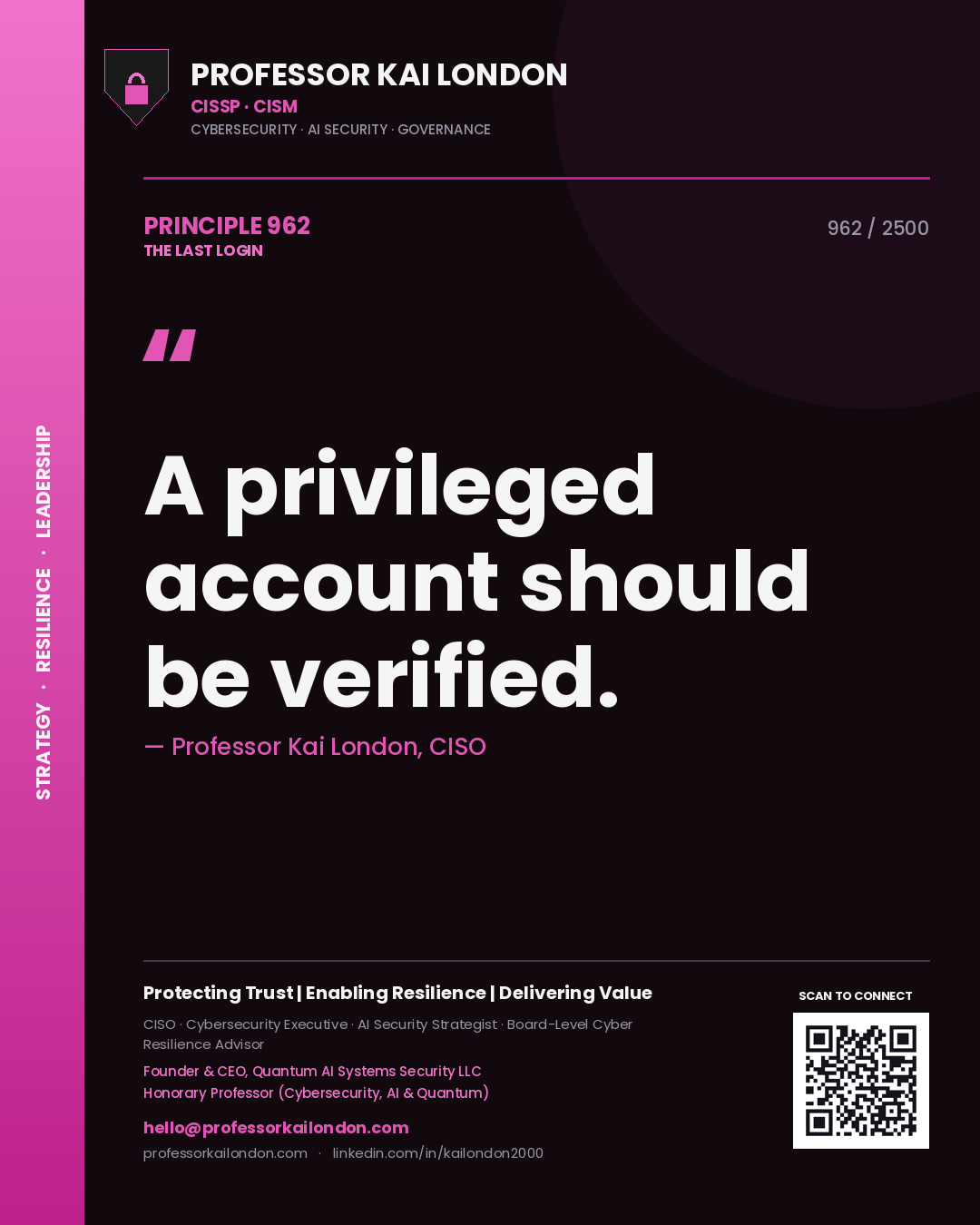 Professor Kai London principle 962: A privileged account should be verified.