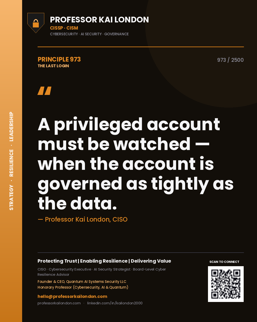 Professor Kai London principle 973: A privileged account must be watched — when the account is governed as tightly as the data.