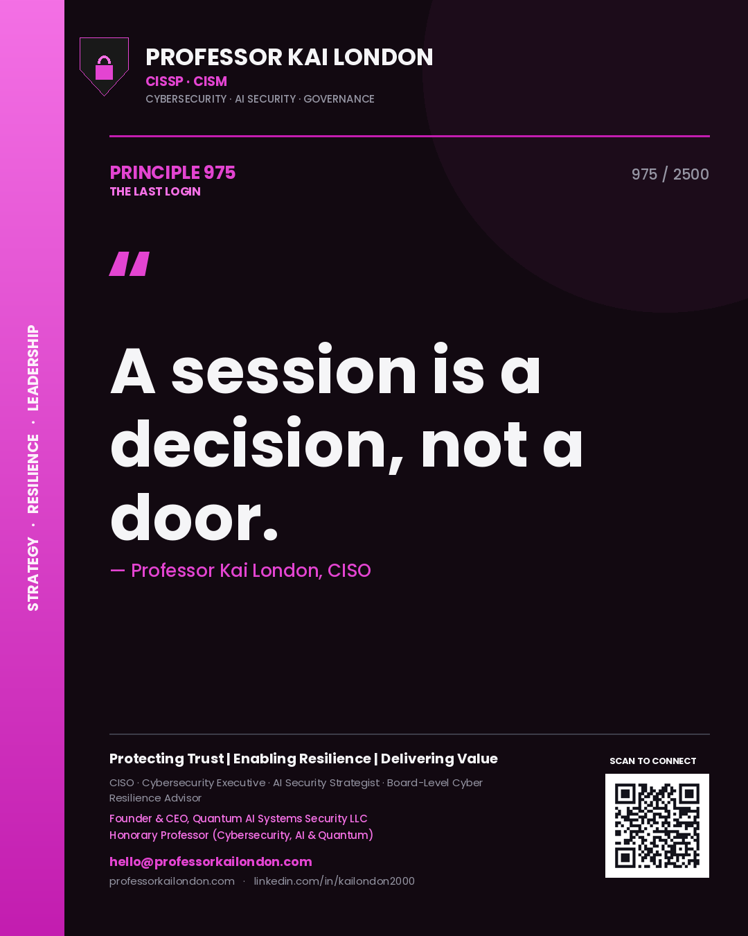 Professor Kai London principle 975: A session is a decision, not a door.