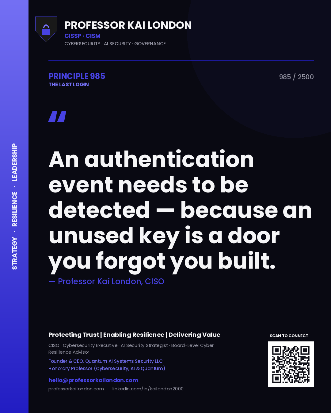 Professor Kai London principle 985: An authentication event needs to be detected — because an unused key is a door you forgot you built.