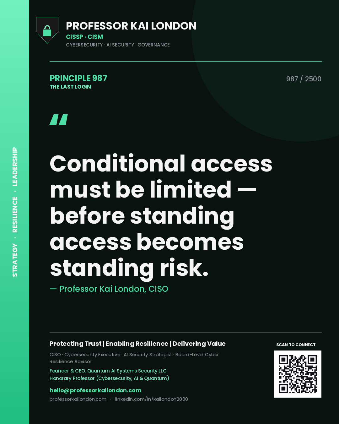 Professor Kai London principle 987: Conditional access must be limited — before standing access becomes standing risk.