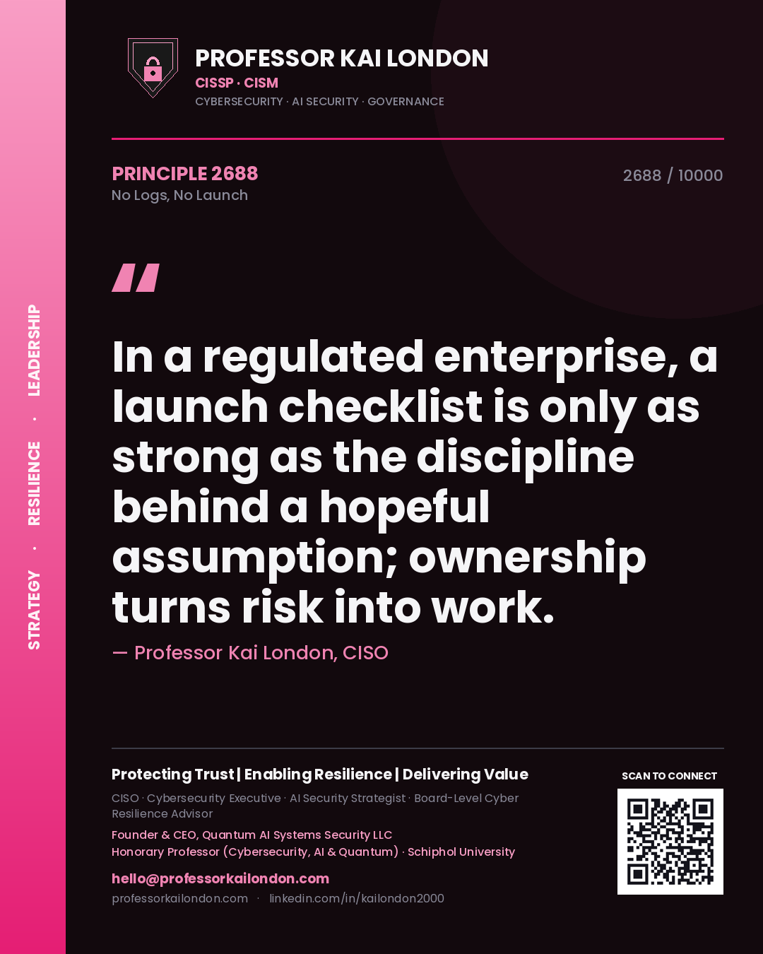Professor Kai London principle 2688: In a regulated enterprise, a launch checklist is only as strong as the discipline behind a hopeful assumption; ownership turns risk into work.