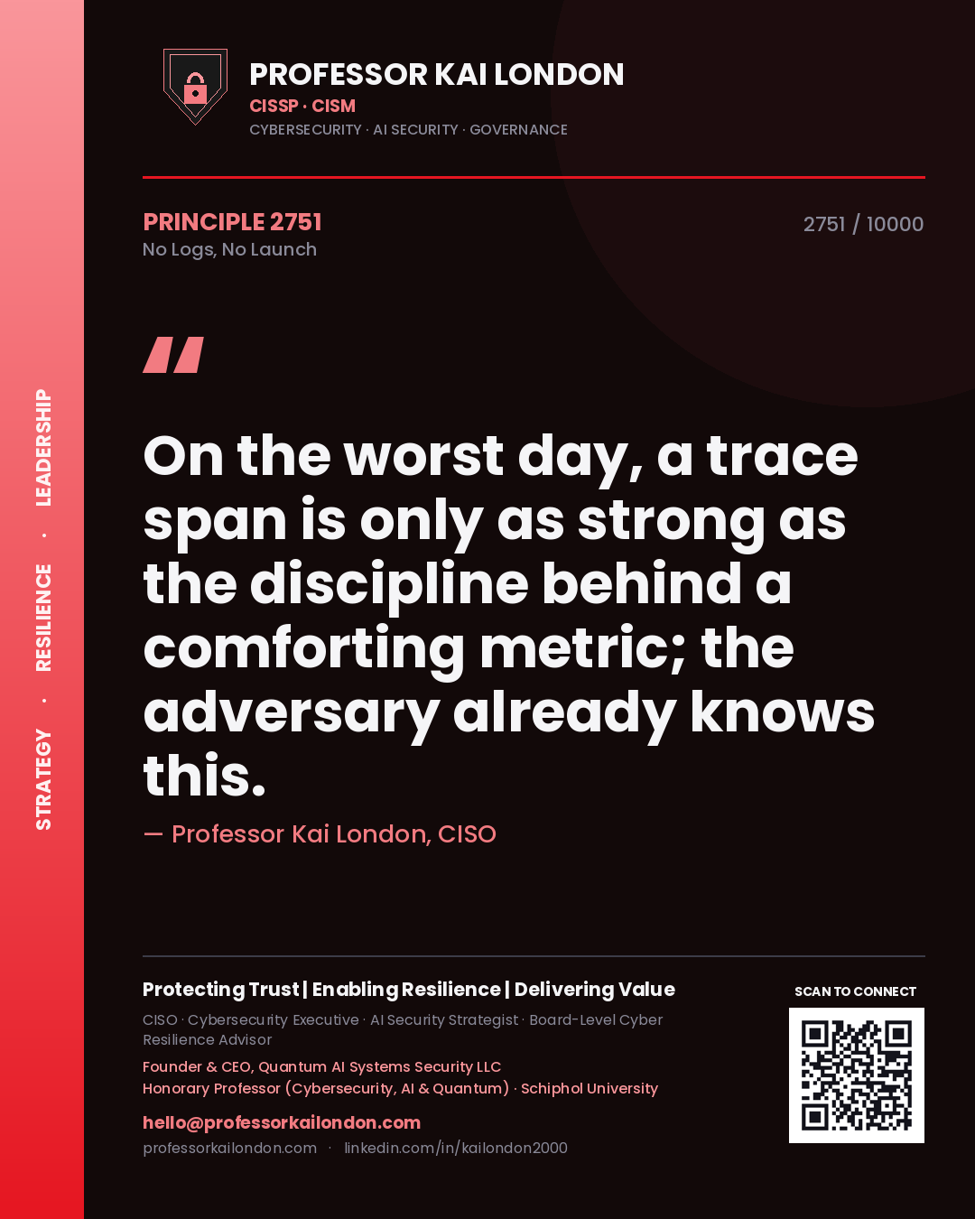 Professor Kai London principle 2751: On the worst day, a trace span is only as strong as the discipline behind a comforting metric; the adversary already knows this.