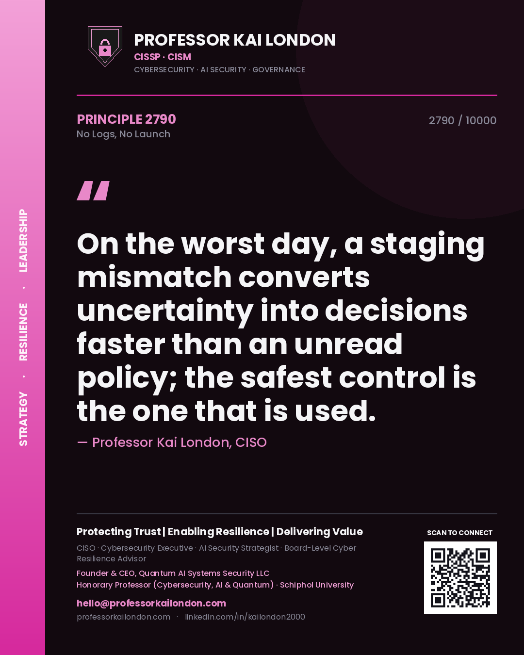 Professor Kai London principle 2790: On the worst day, a staging mismatch converts uncertainty into decisions faster than an unread policy; the safest control is the one that is used.