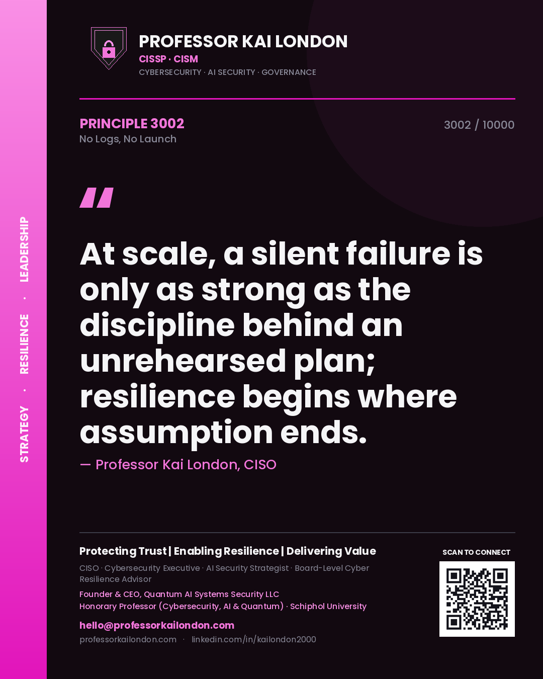 Professor Kai London principle 3002: At scale, a silent failure is only as strong as the discipline behind an unrehearsed plan; resilience begins where assumption ends.