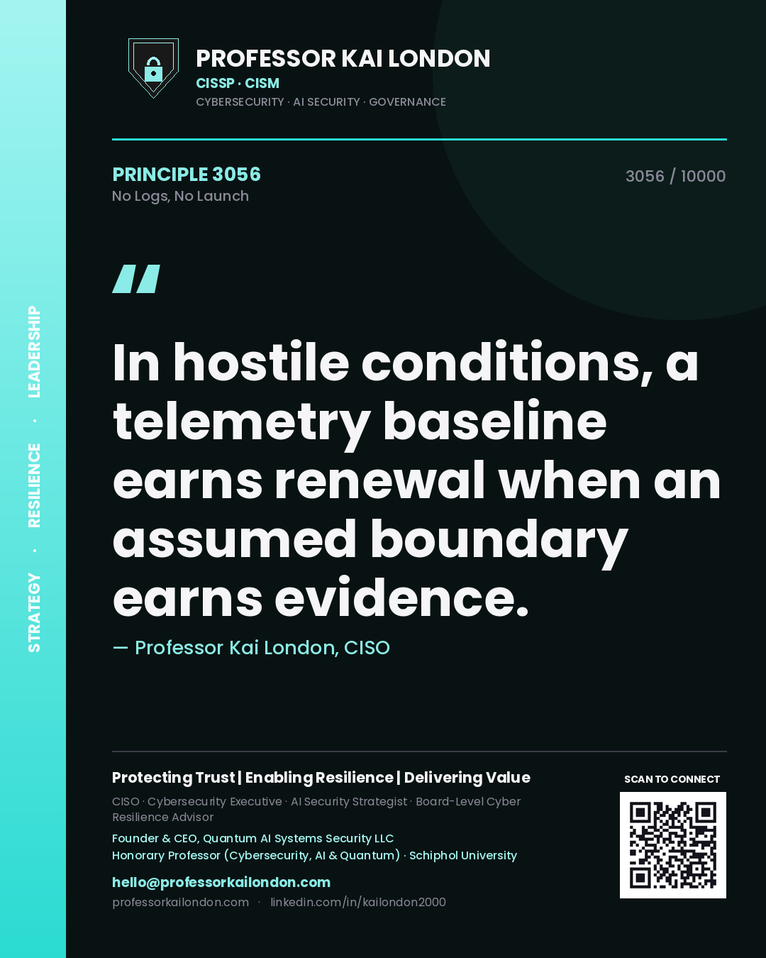 Professor Kai London principle 3056: In hostile conditions, a telemetry baseline earns renewal when an assumed boundary earns evidence.