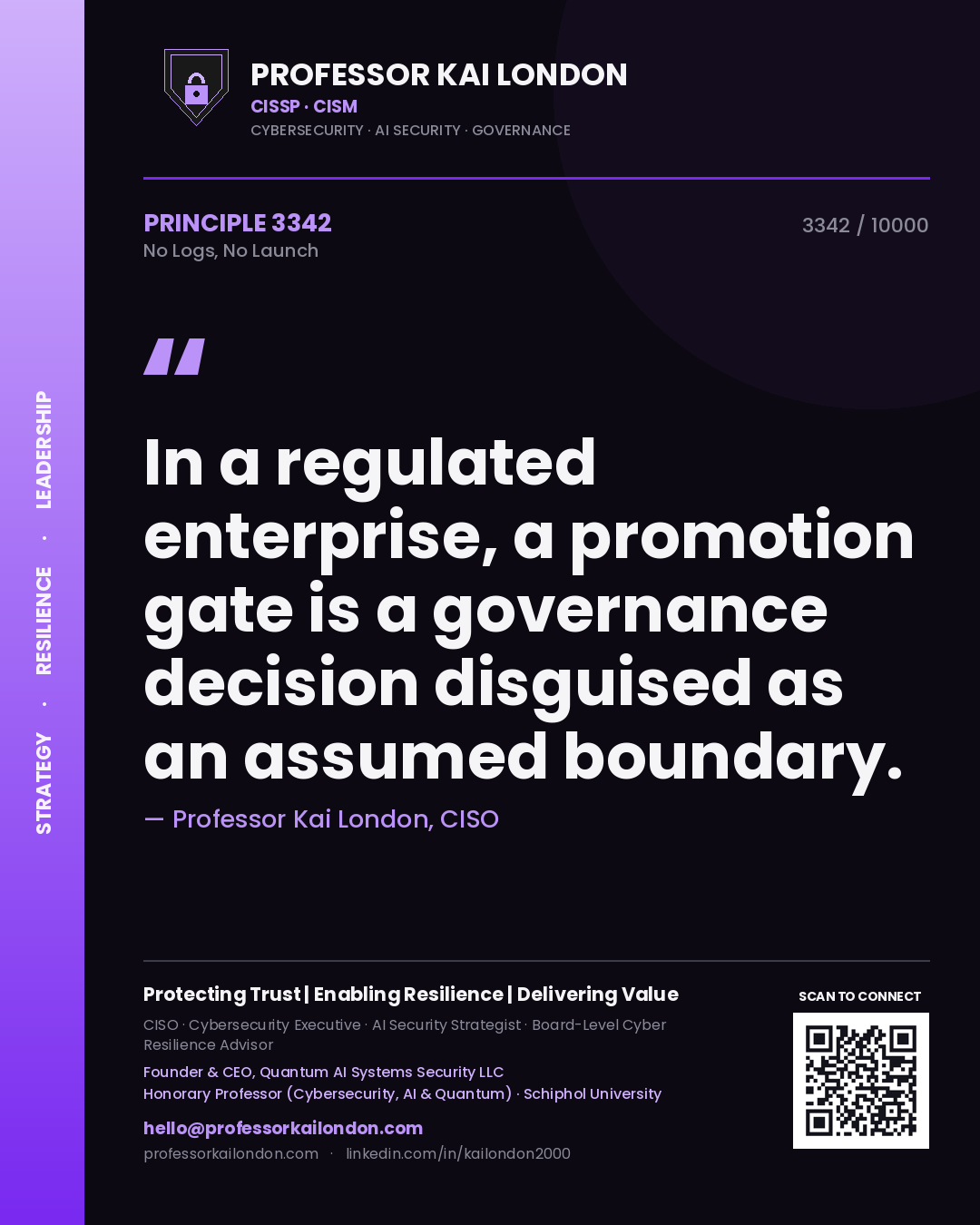 Professor Kai London principle 3342: In a regulated enterprise, a promotion gate is a governance decision disguised as an assumed boundary.
