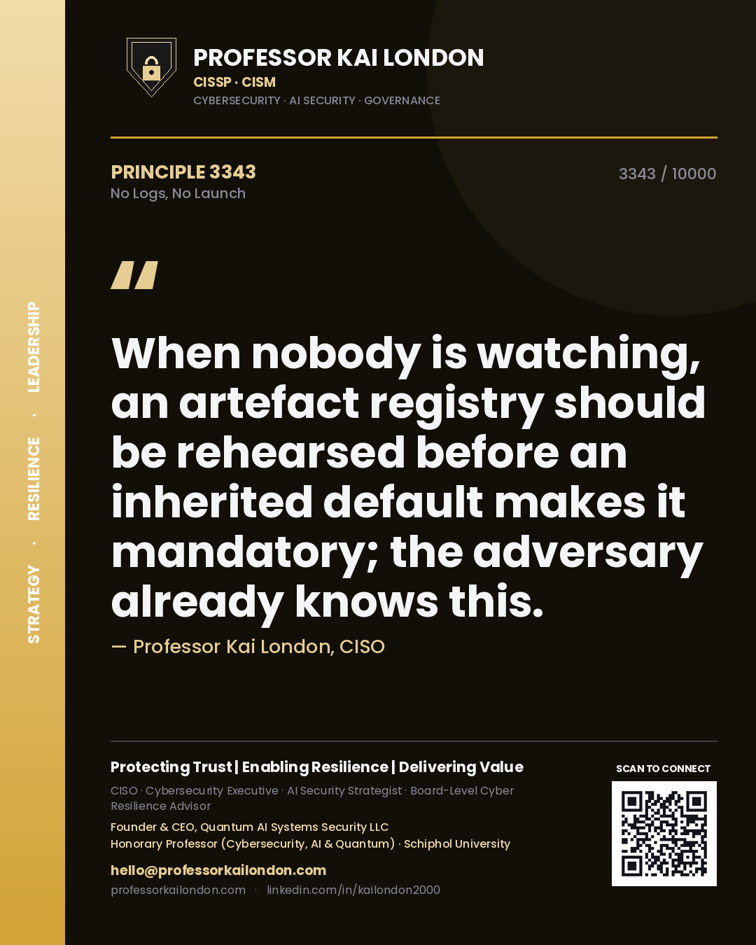 Professor Kai London principle 3343: When nobody is watching, an artefact registry should be rehearsed before an inherited default makes it mandatory; the adversary already knows this.