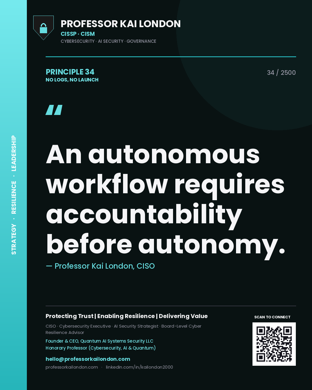 Professor Kai London principle 34: An autonomous workflow requires accountability before autonomy.