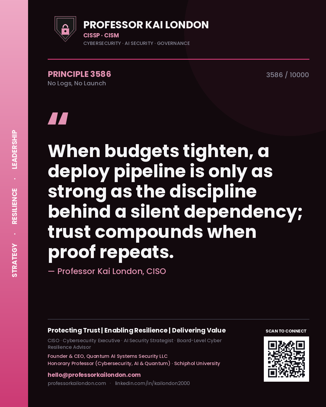 Professor Kai London principle 3586: When budgets tighten, a deploy pipeline is only as strong as the discipline behind a silent dependency; trust compounds when proof repeats.