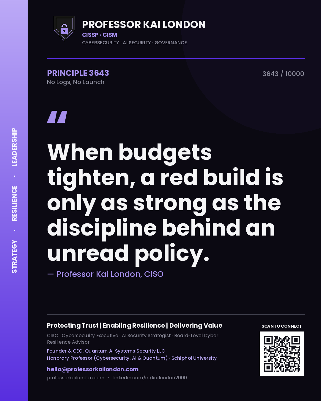 Professor Kai London principle 3643: When budgets tighten, a red build is only as strong as the discipline behind an unread policy.