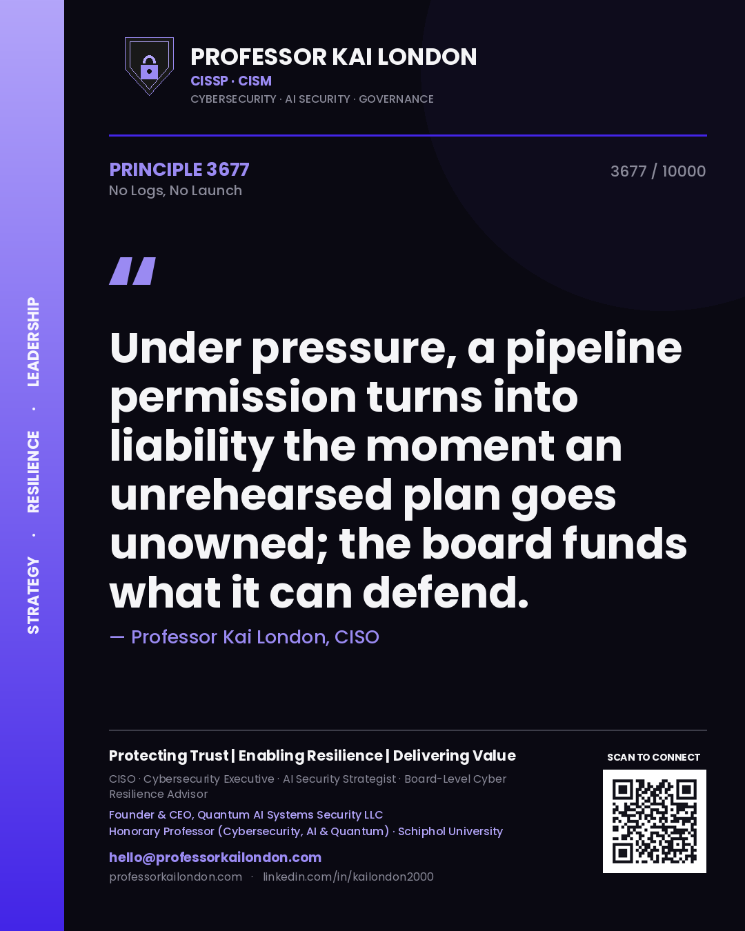 Professor Kai London principle 3677: Under pressure, a pipeline permission turns into liability the moment an unrehearsed plan goes unowned; the board funds what it can defend.