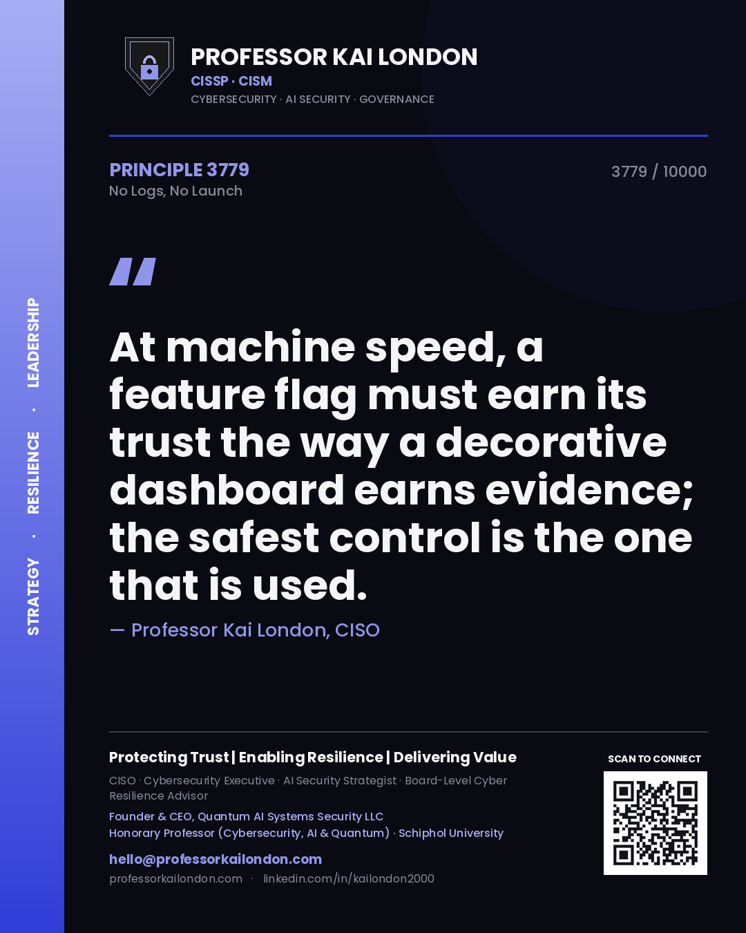 Professor Kai London principle 3779: At machine speed, a feature flag must earn its trust the way a decorative dashboard earns evidence; the safest control is the one that is used.