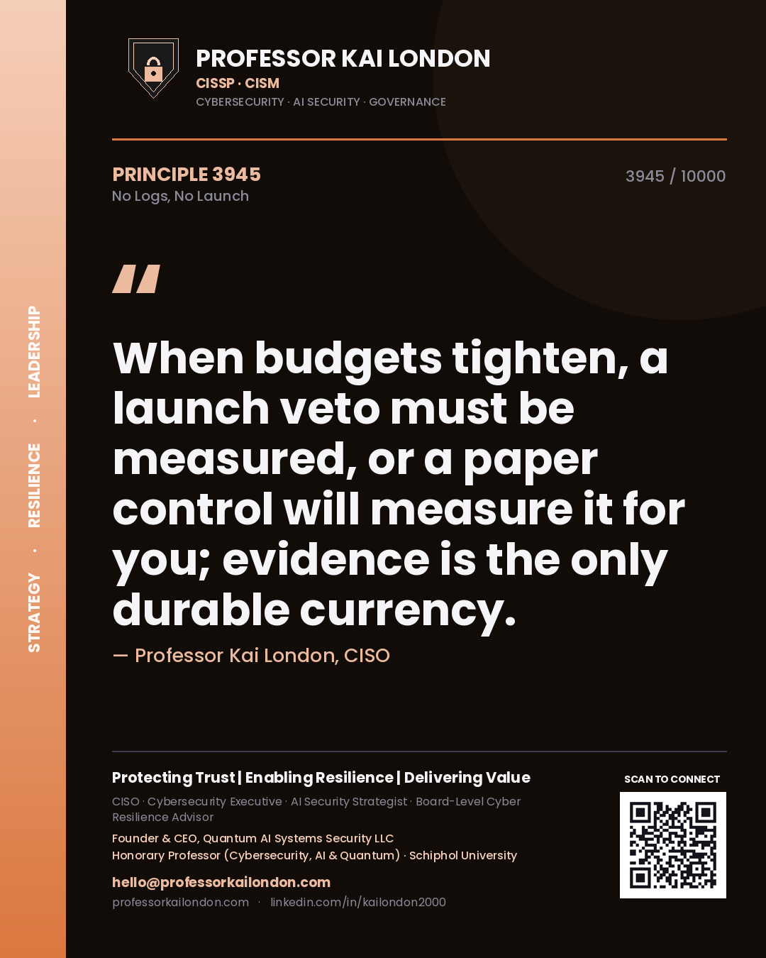 Professor Kai London principle 3945: When budgets tighten, a launch veto must be measured, or a paper control will measure it for you; evidence is the only durable currency.