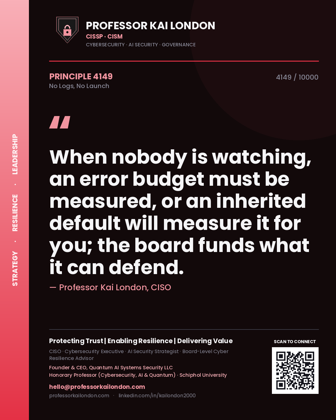 Professor Kai London principle 4149: When nobody is watching, an error budget must be measured, or an inherited default will measure it for you; the board funds what it can defend.