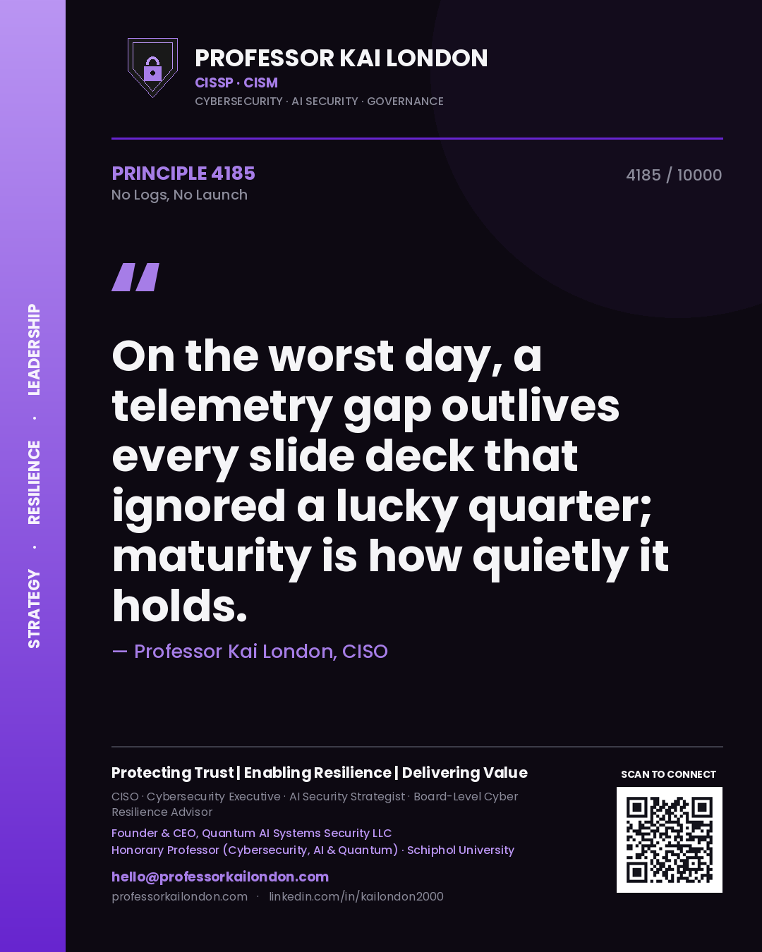 Professor Kai London principle 4185: On the worst day, a telemetry gap outlives every slide deck that ignored a lucky quarter; maturity is how quietly it holds.