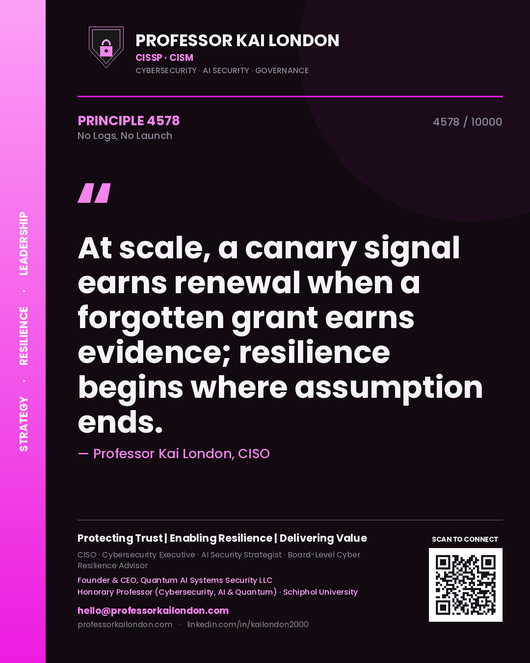 Professor Kai London principle 4578: At scale, a canary signal earns renewal when a forgotten grant earns evidence; resilience begins where assumption ends.
