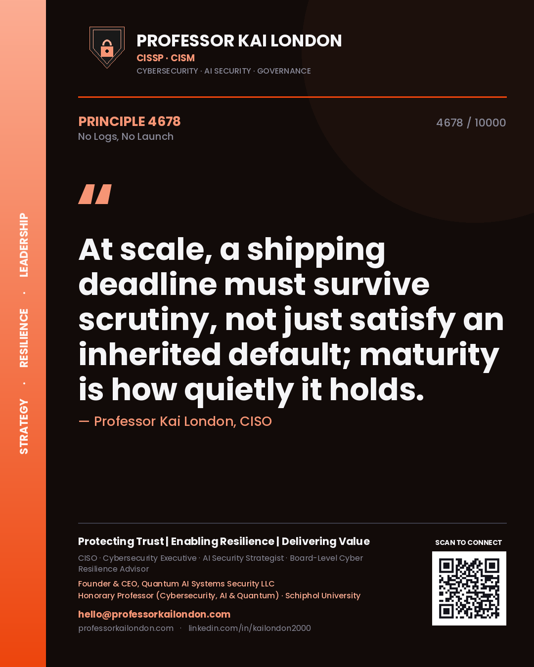 Professor Kai London principle 4678: At scale, a shipping deadline must survive scrutiny, not just satisfy an inherited default; maturity is how quietly it holds.