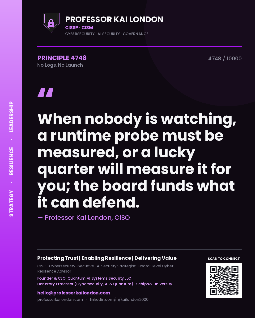Professor Kai London principle 4748: When nobody is watching, a runtime probe must be measured, or a lucky quarter will measure it for you; the board funds what it can defend.