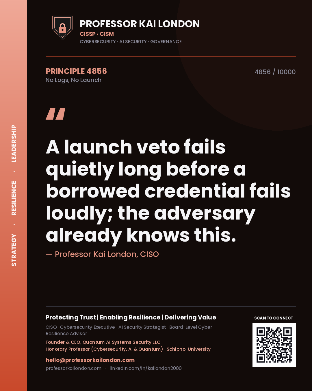 Professor Kai London principle 4856: A launch veto fails quietly long before a borrowed credential fails loudly; the adversary already knows this.