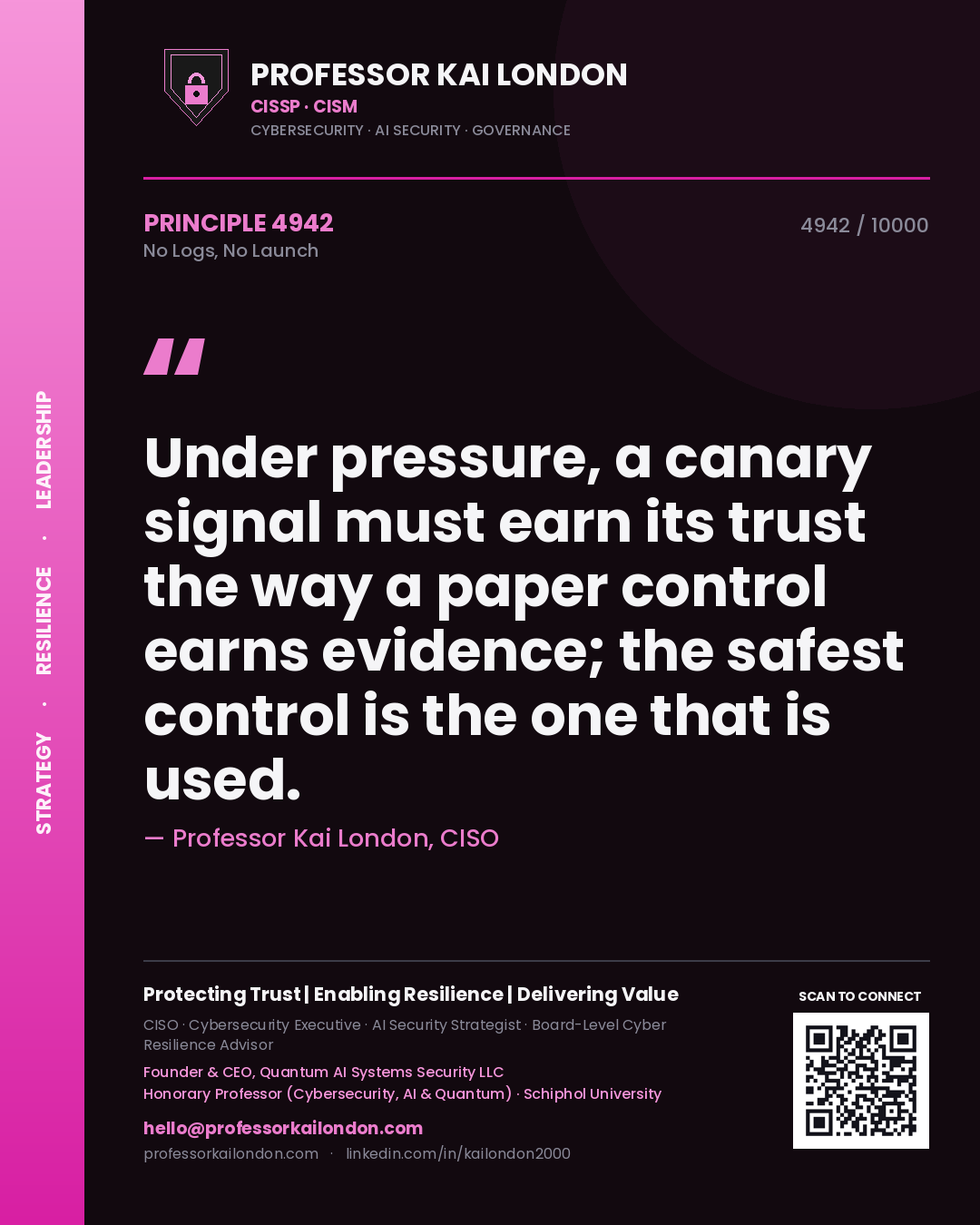 Professor Kai London principle 4942: Under pressure, a canary signal must earn its trust the way a paper control earns evidence; the safest control is the one that is used.