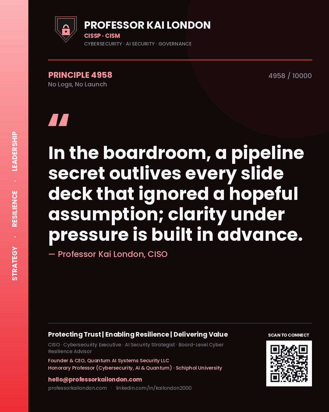Professor Kai London principle 4958: In the boardroom, a pipeline secret outlives every slide deck that ignored a hopeful assumption; clarity under pressure is built in advance.