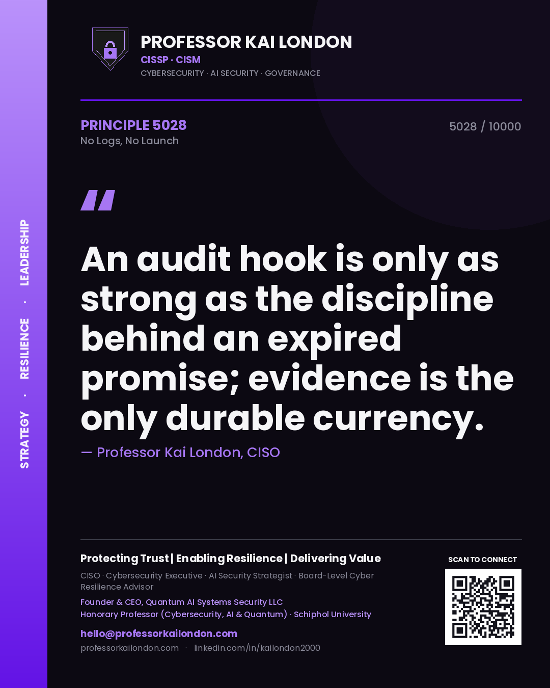Professor Kai London principle 5028: An audit hook is only as strong as the discipline behind an expired promise; evidence is the only durable currency.