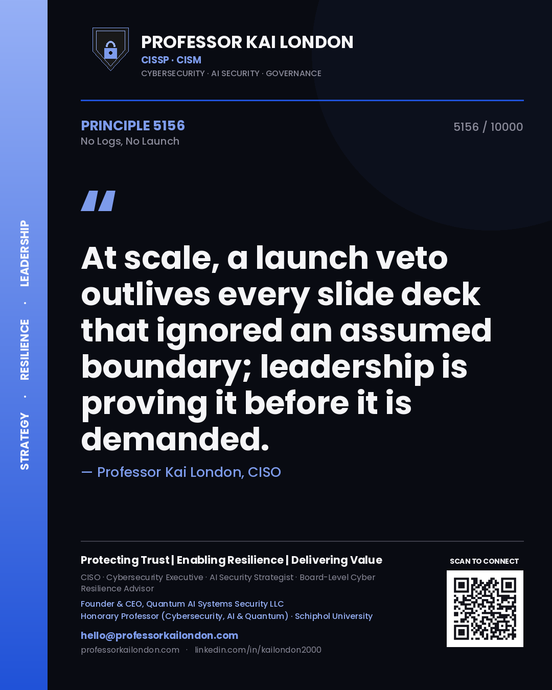 Professor Kai London principle 5156: At scale, a launch veto outlives every slide deck that ignored an assumed boundary; leadership is proving it before it is demanded.