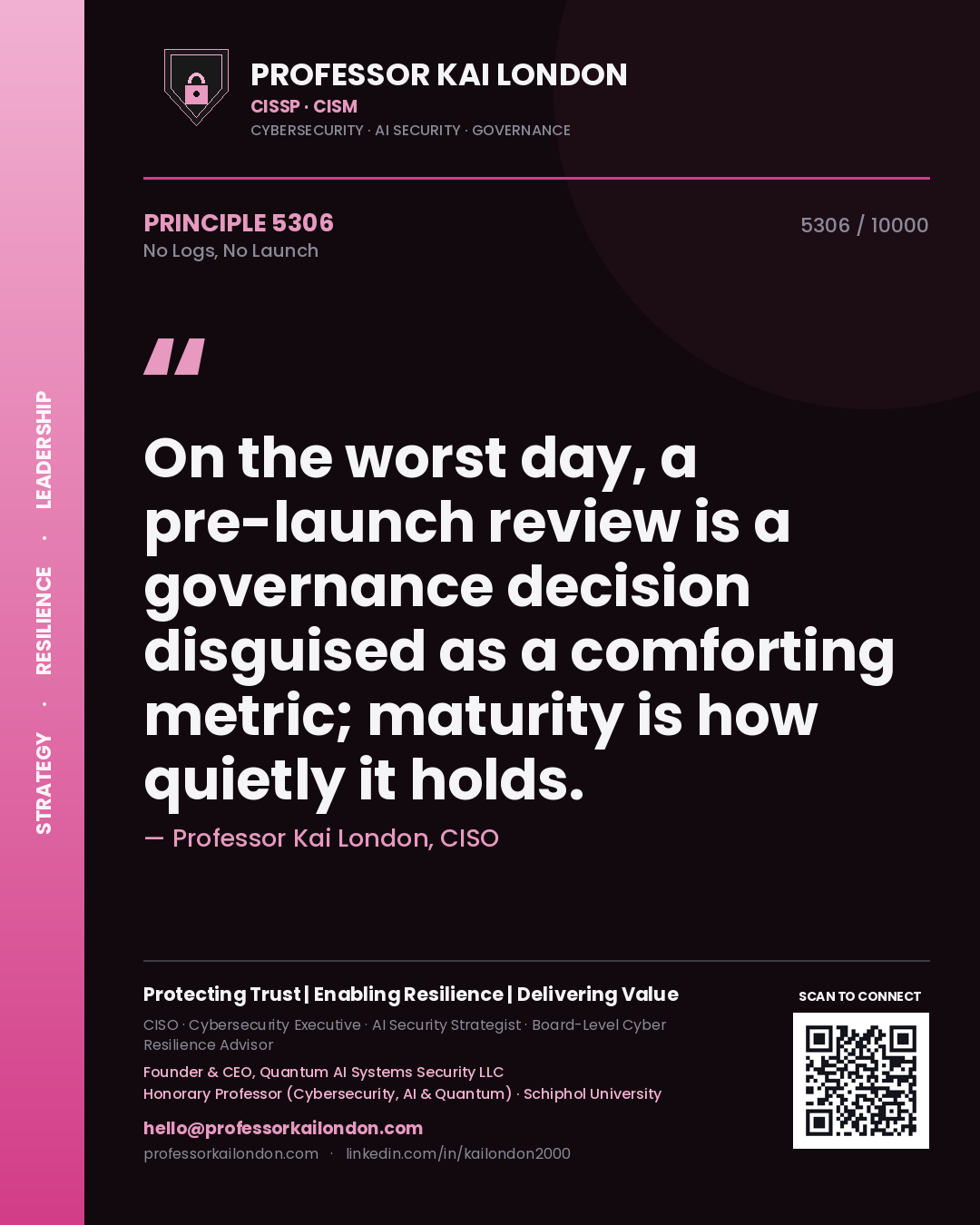 Professor Kai London principle 5306: On the worst day, a pre-launch review is a governance decision disguised as a comforting metric; maturity is how quietly it holds.