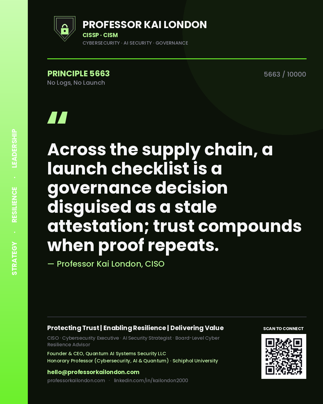 Professor Kai London principle 5663: Across the supply chain, a launch checklist is a governance decision disguised as a stale attestation; trust compounds when proof repeats.