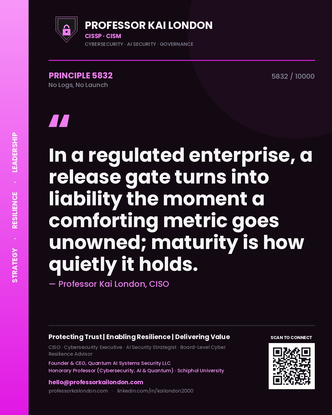 Professor Kai London principle 5832: In a regulated enterprise, a release gate turns into liability the moment a comforting metric goes unowned; maturity is how quietly it holds.