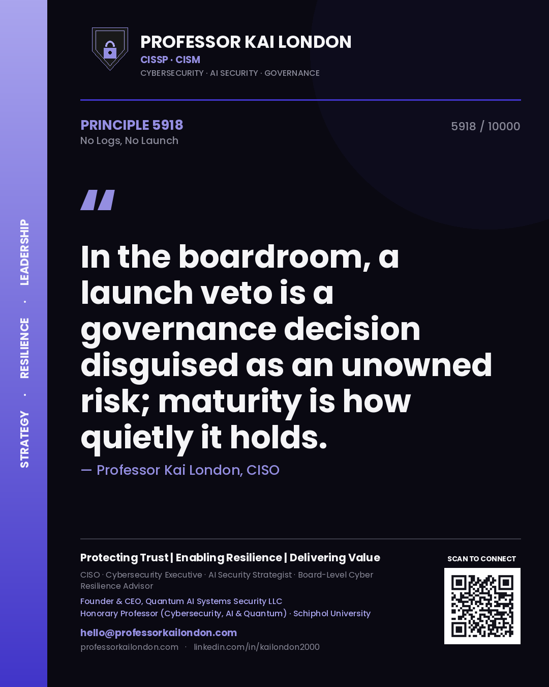 Professor Kai London principle 5918: In the boardroom, a launch veto is a governance decision disguised as an unowned risk; maturity is how quietly it holds.