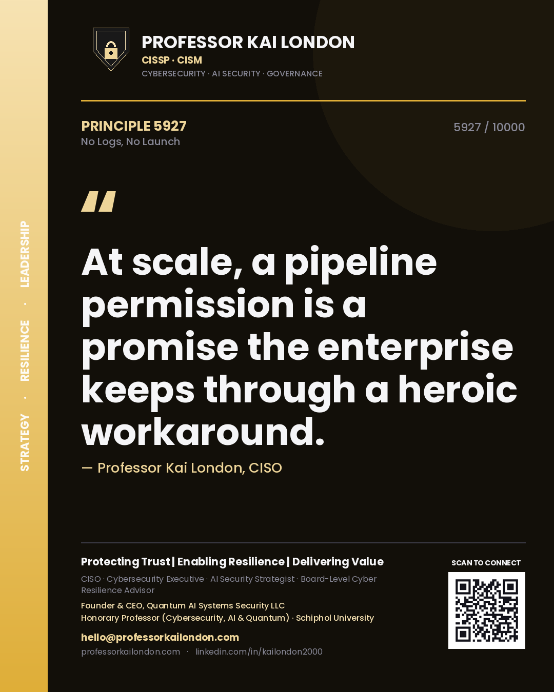 Professor Kai London principle 5927: At scale, a pipeline permission is a promise the enterprise keeps through a heroic workaround.