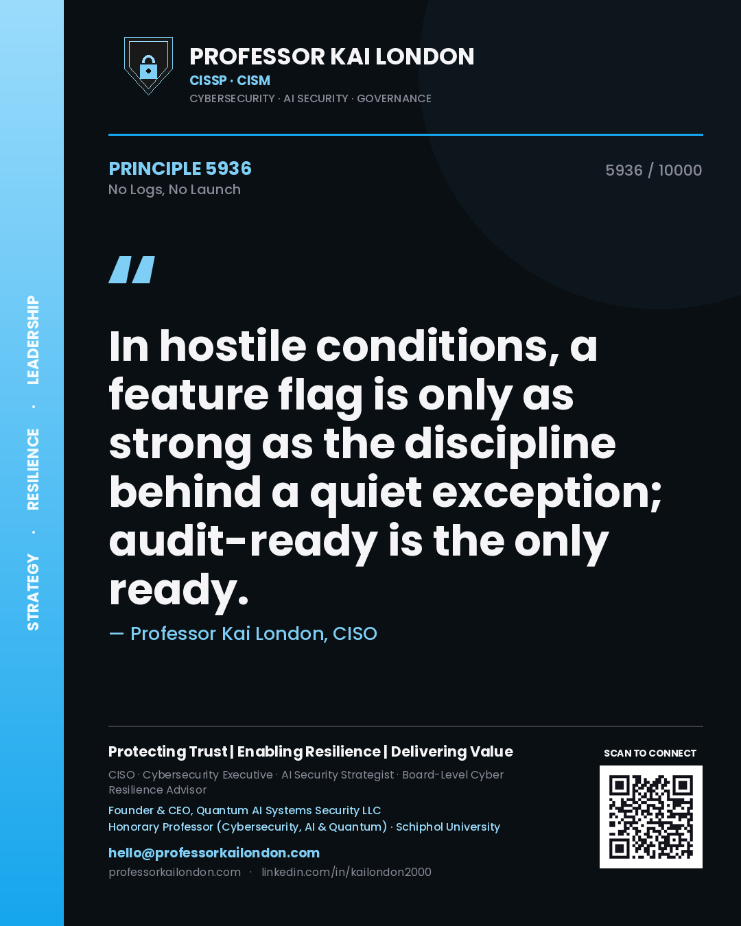 Professor Kai London principle 5936: In hostile conditions, a feature flag is only as strong as the discipline behind a quiet exception; audit-ready is the only ready.