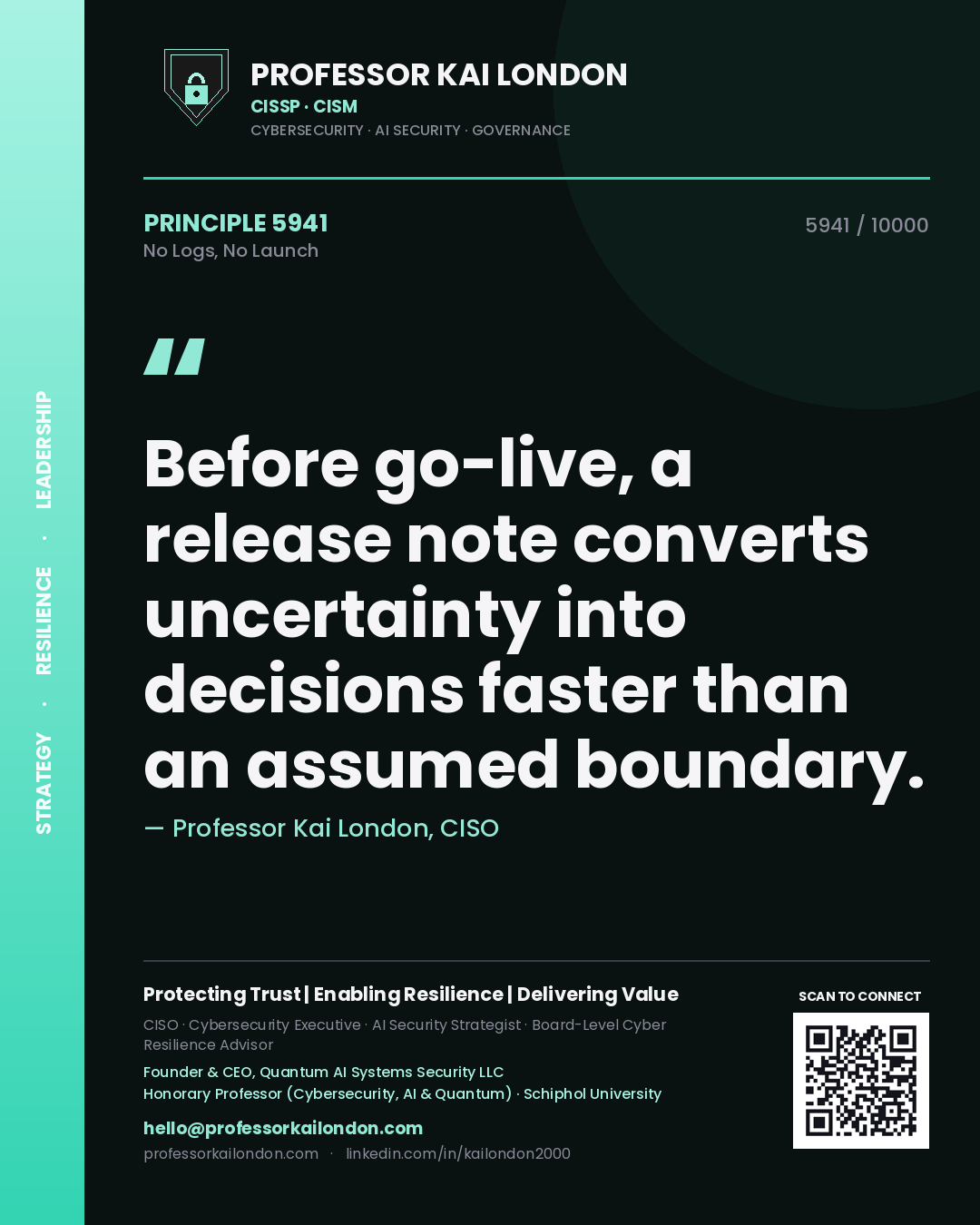 Professor Kai London principle 5941: Before go-live, a release note converts uncertainty into decisions faster than an assumed boundary.